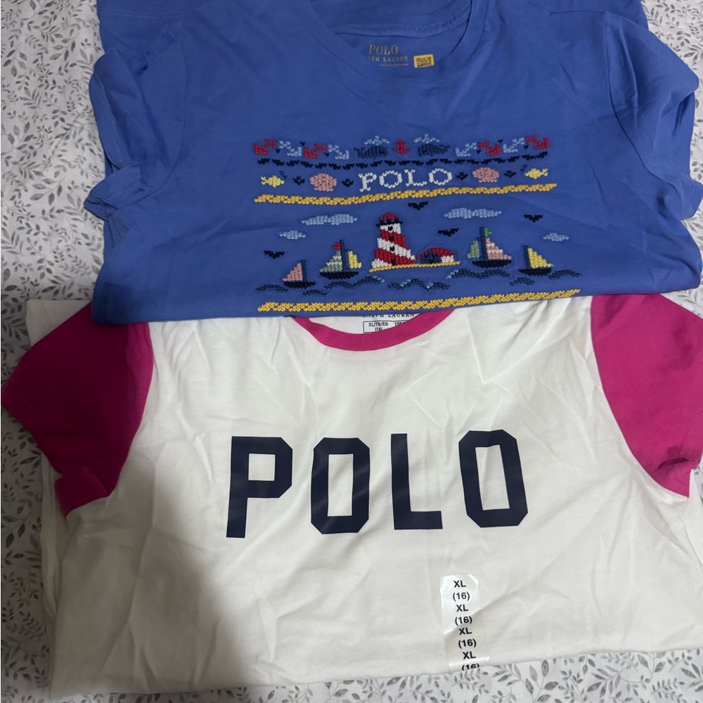 Polo by Ralph Lauren Blue and White Short Sleeve Tees